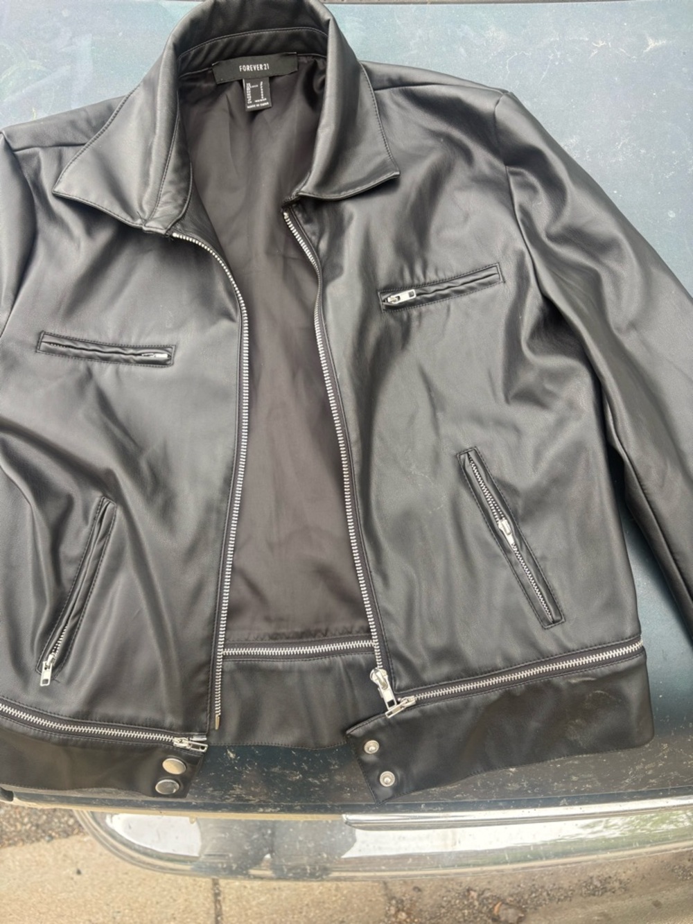 Forever 21 Black Faux Leather Bomber Jacket